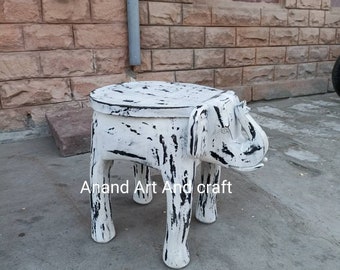 Wood Elephant Wood Stool Indian Handicraft Wooden End Table Home Decor Collectible Indian Art