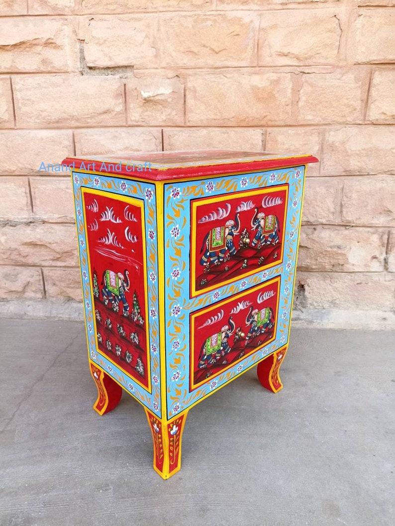 Wooden Bedside Table Solid Wood Handpainted 2 Drawer Etsy