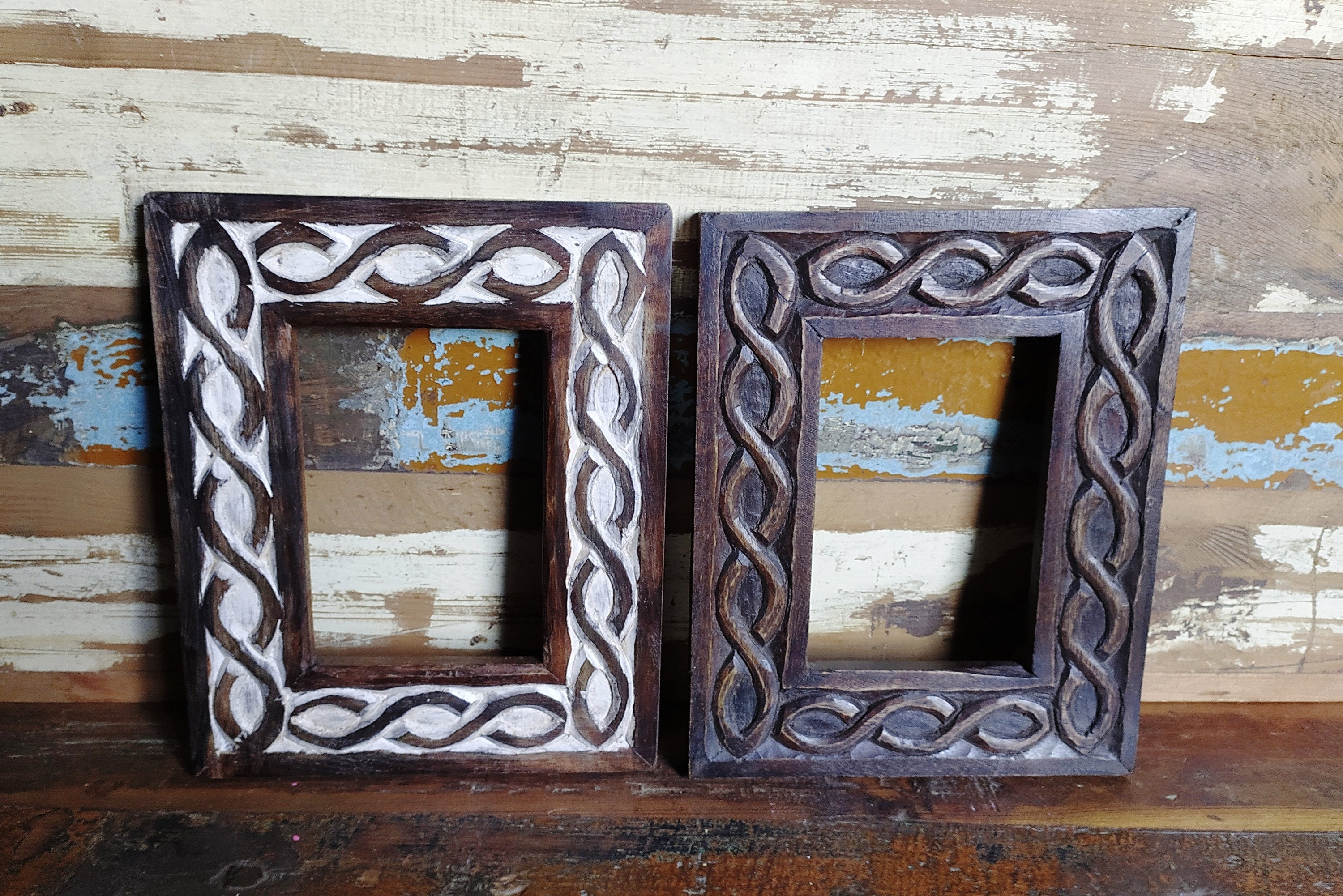 Wood Picture Photo Frame Hand Made Carved Unique Design Old Etsy UK
