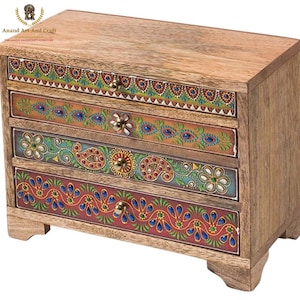 Wooden Handmade Hand Painted 4 Drawer Chest Jewellery box / Wooden Storage Box / Indian Handicraft Decor Art