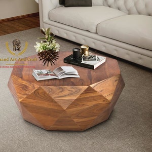 Wooden Coffee Table Diamond Shape Wooden Cocktail Table Unique Table Hand made Round Beautifully Home Decor Table Indian Handcrafted Art