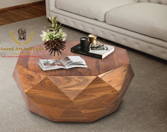 Holz Couchtisch Diamant Form Holz Cocktailtisch Einzigartige Tisch Handgemacht Rund Schön Wohnkultur Tisch Indische Handgefertigte Kunst