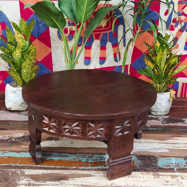 Wooden Chowki Bajot Choki Table Handmade Carved Traditional Solid Wood Handcrafted Sitting Stool Decor Indian Art