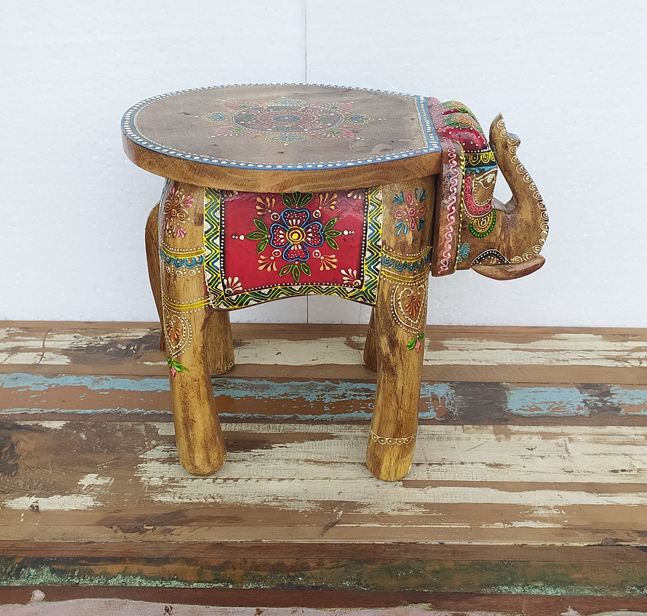 Wood Elephant Stool Indian Hand Carving Wooden Elephant Coffee Etsy