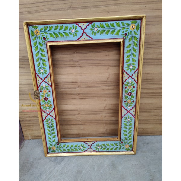Wooden Hand Painted Indian Mirror Frame Wall Mirror Frame Wall Mirror Decor Wall Hanging Home Decor Wall Mount Art