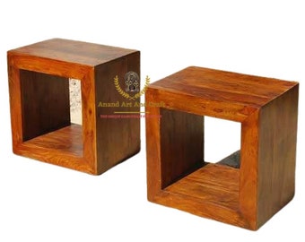 Massivholz Beistelltisch Couchtisch Dark Mango Cube Beistelltisch Cocktailtisch Handgemachter Quadratischer Wohnkultur Tisch Indische handgefertigte Kunst