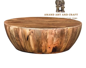 Wood Coffee Table In Round Shape, Dark Brown Hand Made Hand Round Beautifully Table Indian Art Home Decor/ Room Decor