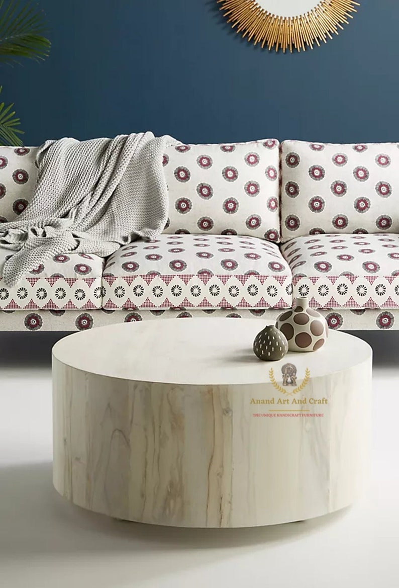 Wood Coffee Table Whitewash Coffee Table Solid Wooden Round Etsy