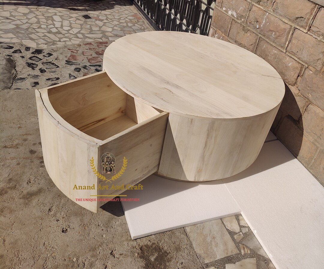 Wooden Coffee Table, Wooden Round Storage Coffee Table, Wooden Cocktail ...