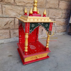Wooden Temple Mini Temple Mandir Handcrafted Hindu Pooja Ghar Mandap ...