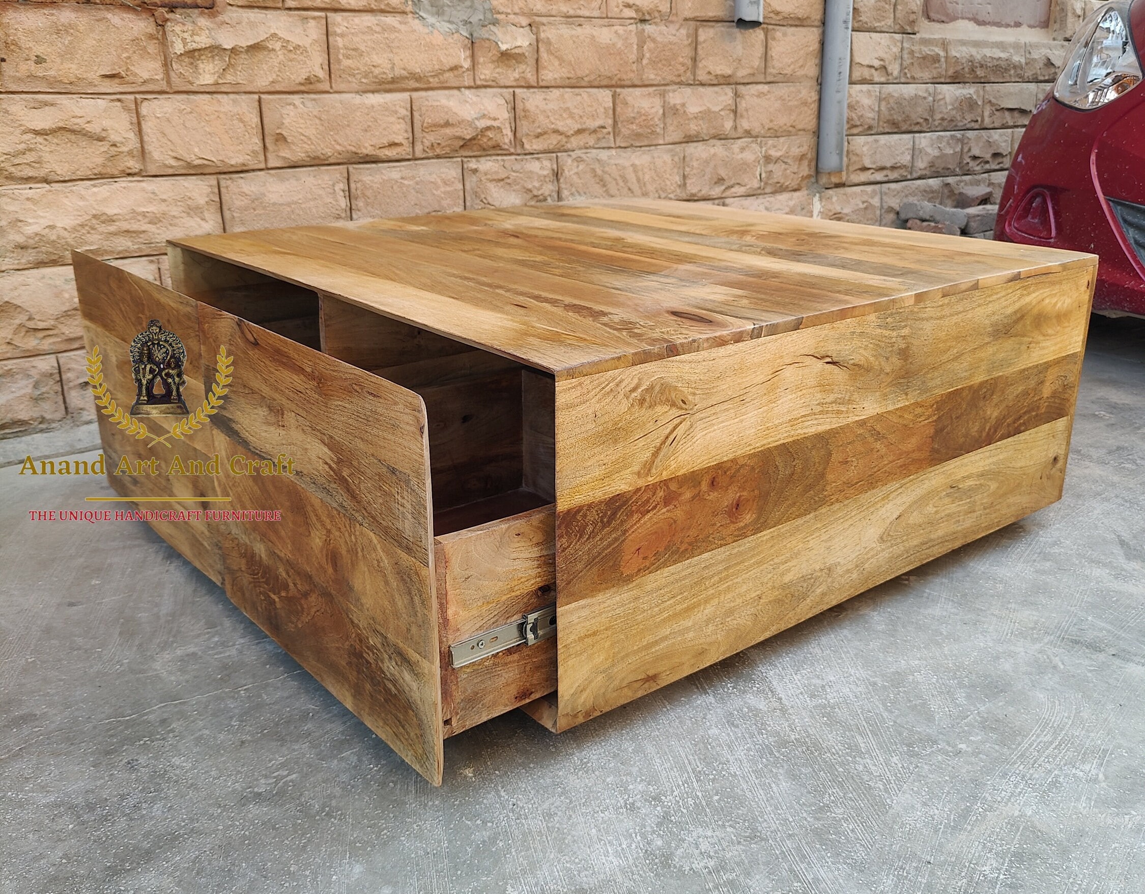 Wood Coffee Table, With 4 Drawers Box Style Storage Coffee Table ...