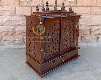 Wooden Temple Mandir | Handcrafted OM Pooja Ghar for Worship & Home Office Decor Office Wall Decor Indian Art