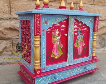 Templo de madera Mandir Templo artesanal Mandir Pooja Ghar Mandap para adoración Hogar Artesanía Decoración de sala Pooja Arte indio