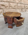 Wooden Chakki Table 1 Drawer Coffee Table Indian Chowki Low Stool Natural Finished Round Table Indian Handcrafted