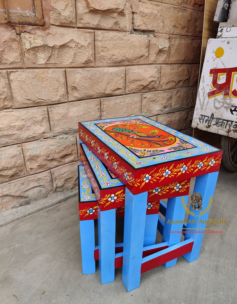 Wooden Indian Solid Wood Handpainted Nesting Table Nest of Etsy