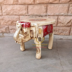 Wood Elephant Table Elephant Stool Indian Handicraft Hand  Painted Home Decor Collectible Indian Art