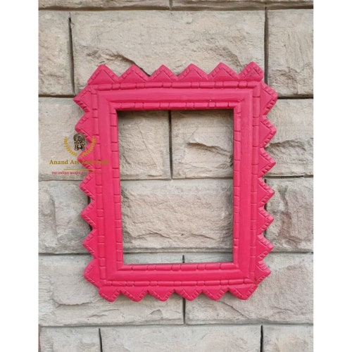 Wood Picture top Frame Photo Frame mirror Frame Reddish pink Color Hand Made and Carved Unique photo Frame Collectible Indian Art