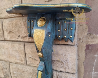 Wood Wall Bracket Shelf Shelving Handcrafted Elephant Wood Carved Brass Fitted Unique Hand Made Collectible Home Decor Art