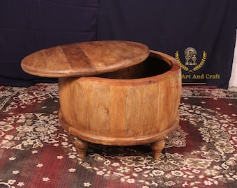 Wooden Storage Coffee table wooden Cocktail Table Unique table Hand made Round Beautifully Home Decor Table Indian Handcrafted Art