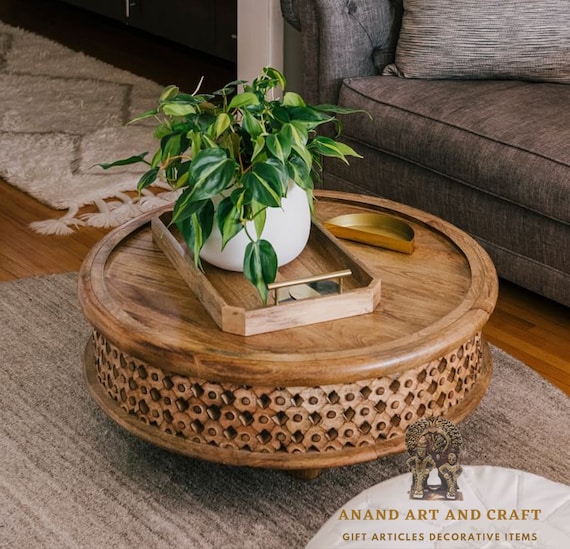 Wood Coffee Table Curved Table in Raw Mango Lattice Round Coffee Table Home  Decor Room Decor Beautiful Decor Indian Handicraft Art - Etsy UK