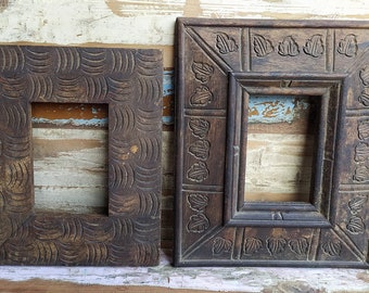 Wood Picture Frame Photo Frame, Hand Made and Carved Unique photo Frame Old Collectible Vintage Style Photo Frame Lot of 2