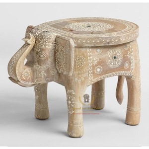 Wood Elephant Table Elephant Stool Indian Handicraft Hand  Painted Home Decor Collectible Indian Art Room Decor Table Decor Art