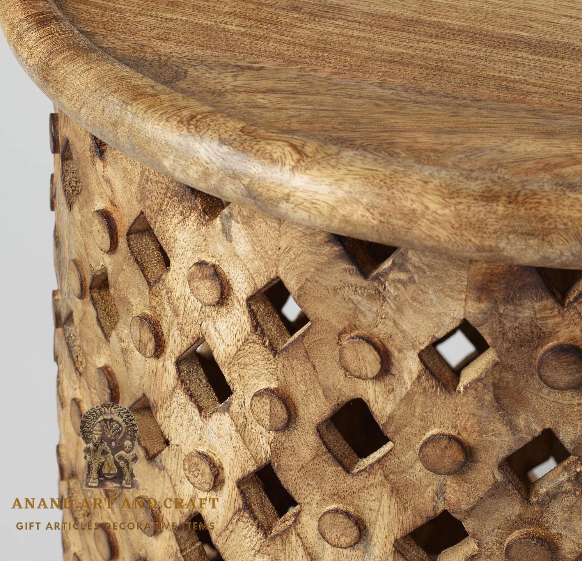 Wooden Coffee Table Round Lattice Carved Wood Accent Table/ Etsy UK