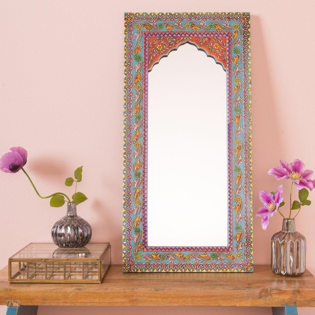 Wood Hand Painted Indian Mirror Frame Wall Mirror Frame Home Decor Art ...