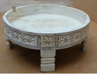 Tavolo Chakki in legno, tavolo per macinare, tavolino da caffè, intagliato a mano, indiano, bellissimo tavolo, decorazione per la casa, decorazione artistica