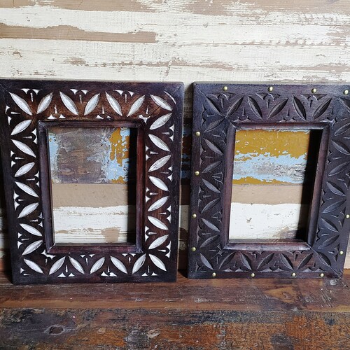 Vintage Painted Carved Wood Picture Frame Etsy