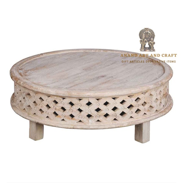 Wooden Coffee Table Curved Table in Mango Lattice Round Coffee Table Home Decor Room Decor Beautiful Decor Indian Handicraft Art