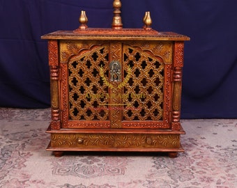 Wooden Temple Mandir Copper Gold Finished Beautiful Handcrafted Mandir Pooja Ghar Mandap For Worship Home Decor Art