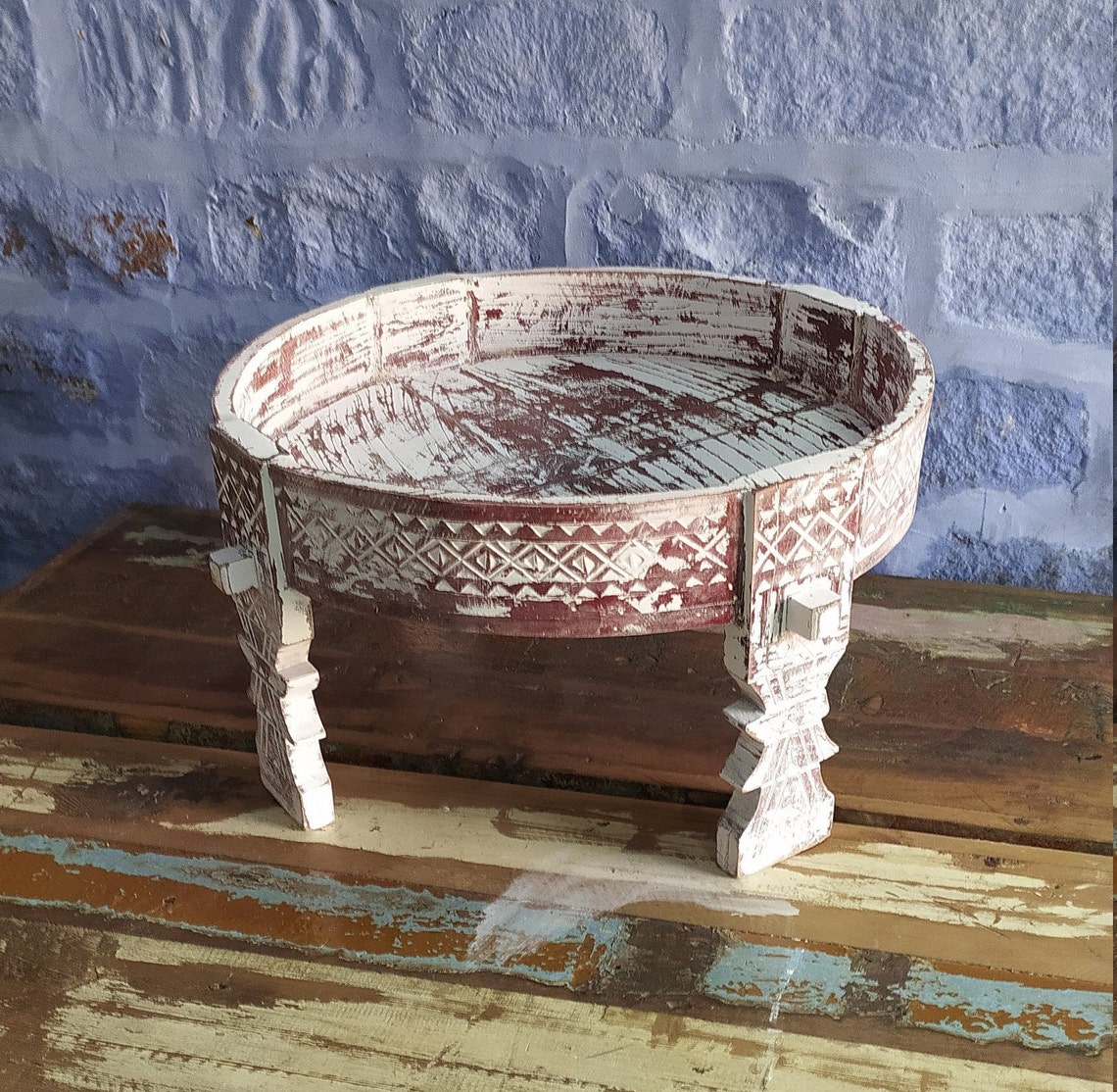 Wood Chakki Table Coffee Table Rustic Look ,grinder Table Hand Carving ...