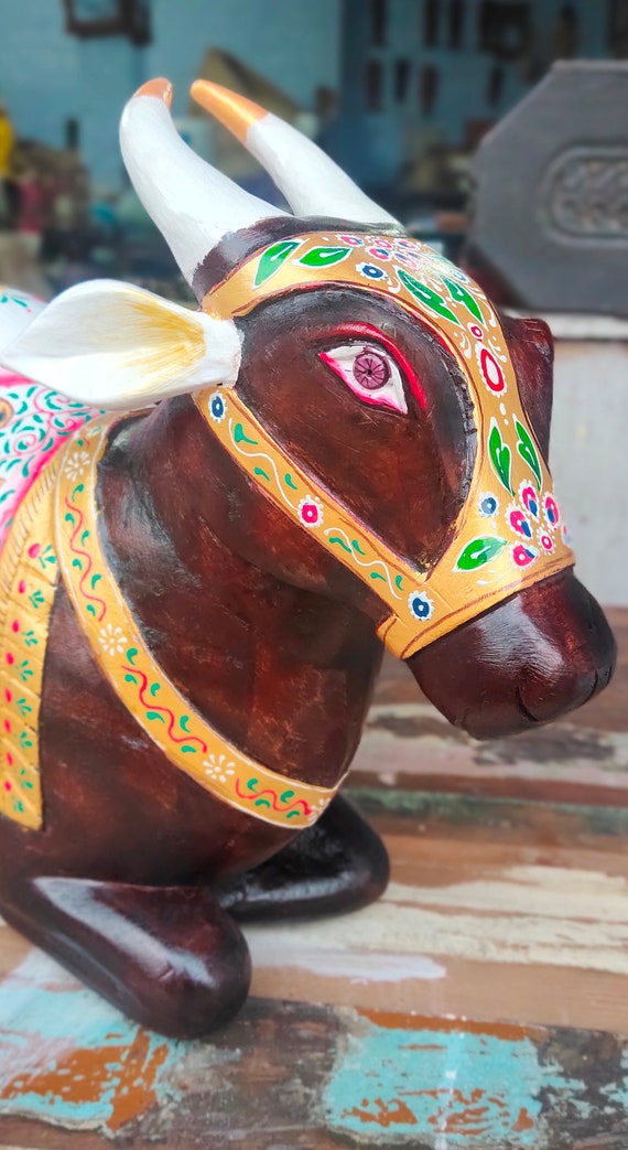 Wood Cow Nandi Sculptureholy Wooden Nandi Cow Figure Home picture