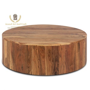 Wood Coffee Table Solid Wooden Round Handmade Cocktail Table Home Room Decor Indian Handicraft Room Decor Living Room Decor Art