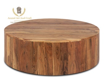 Houten salontafel massief houten ronde handgemaakte cocktailtafel thuis kamer decor Indiase handwerk kamer decor woonkamer decor kunst