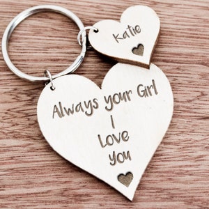 Personalized engarved keychain for couples, boyfriend, husband on birthday Christmas Valentines Day keepsake present gift for him