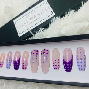 Purple polka Press on Nails | False Nails | Fake Nails | Stick on Nails | Glue on Nails | Acrylic Nails | Impress Nails | Punk Nails