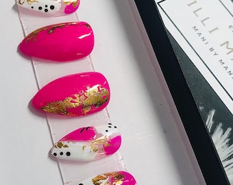 Uñas postizas abstractas rosa fucsia / Uñas postizas / Uñas adhesivas / Uñas acrílicas / Uñas impactantes / Uñas punk