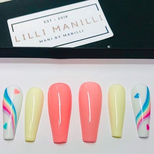 Spring Pop Press on Nails | Acrylic Nails | Glue on Nails | Stick on Nails | False Nails | Fake Nails | Coffin Nails | Rainbow Nails