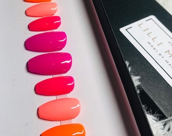 Uñas postizas Calypso Neon Press On / Uñas postizas cortas hechas a mano