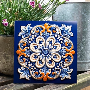 Kachel orientalisches Muster, Untersetzer, Keramikfliese, 15x15, 10x10 cm, Schmuckkachel, Wandfliese, opt. mit Aufhänger, Fliese mediterran
