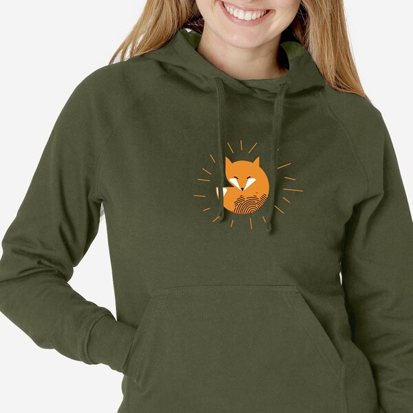 Winter Hoodie, mit Fuchs im samtigen Flockdruck, unisex, Geschenktipp, Kapuzenpullover aus Biobaumwolle, Winterhoody in 2 Farben