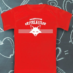 T-Shirt Einschulung, Schulanfang, Schulkind, Erstklässler T-Shirt, Geschenk T-Shirt personalisiert mit Namen, Ausgefuxxter Erstklässler, rot Bild 1