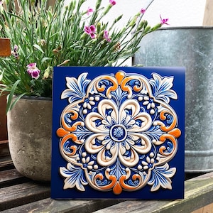 Kachel orientalisches Muster, Untersetzer, Keramikfliese, 15x15, 10x10 cm, Schmuckkachel, Wandfliese, opt. mit Aufhänger, Fliese mediterran