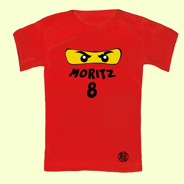 Kinder T-Shirt | Ninjago Maske | Geschenk personalisiert | Geschenk mit Namen für Jungen und Mädchen zum Geburtstag