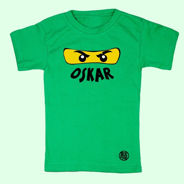 Kinder T-Shirt, Ninjago Maske, Geschenk personalisiert, Geschenk mit Namen für Jungen und Mädchen zum Geburtstag