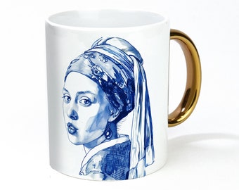 Delfter Blautasse, Holland Muster, Delfter Tasse in blau, Delft blue, Geschenktipp Holland Tasse, Mädchen mit dem Perlenohrring