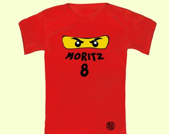 Kinder T-Shirt | Ninjago Maske | Geschenk personalisiert | Geschenk mit Namen für Jungen und Mädchen zum Geburtstag