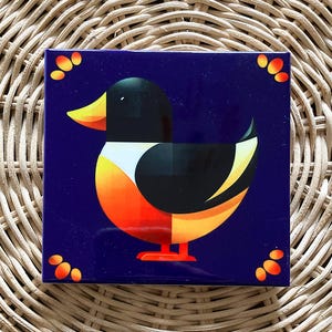 Keramikfliese mit Ente im Mandarin Look, hitzefester Untersetzer, Wandbild, Wohndeko, Geschenktipp, Tischdeko, 11x11 15x15 cm